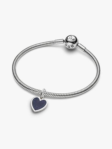 Engravable Blue Heart Dangle Charm, Platinum Plated