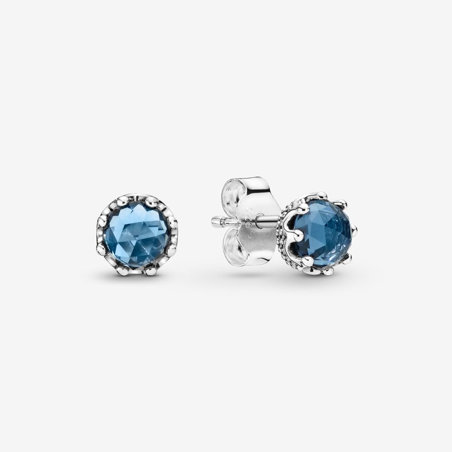 FINAL SALE - Blue Sparkling Crown Stud Earrings image number 0