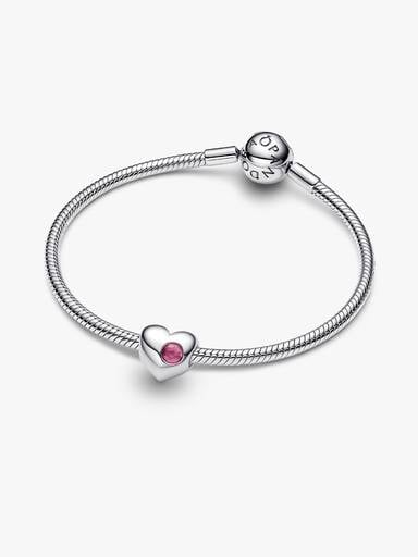 Charm Cœur avec pierre rose d'octobre gravable
