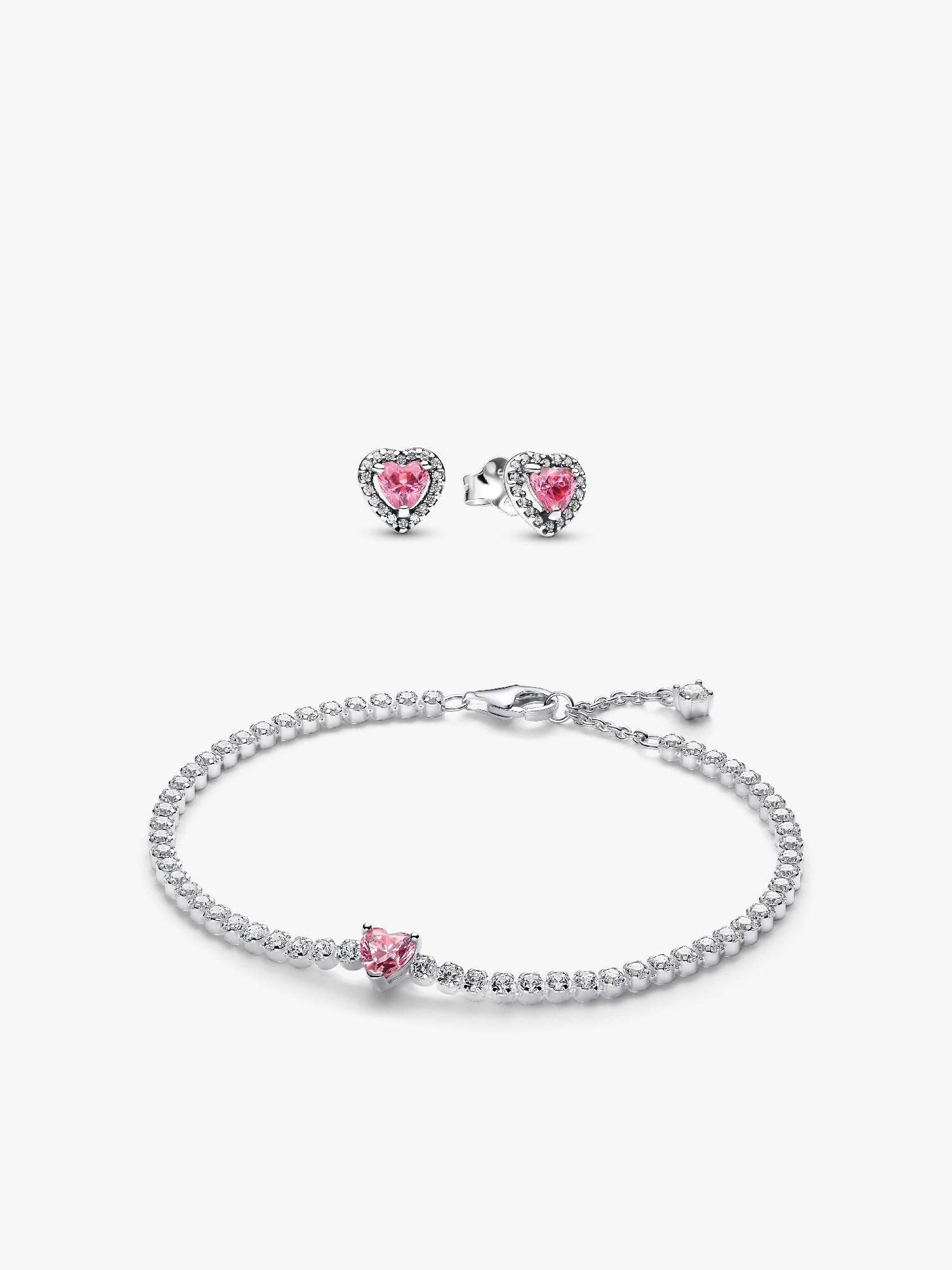 Pink Sparkling Heart Bracelet & Earring Set