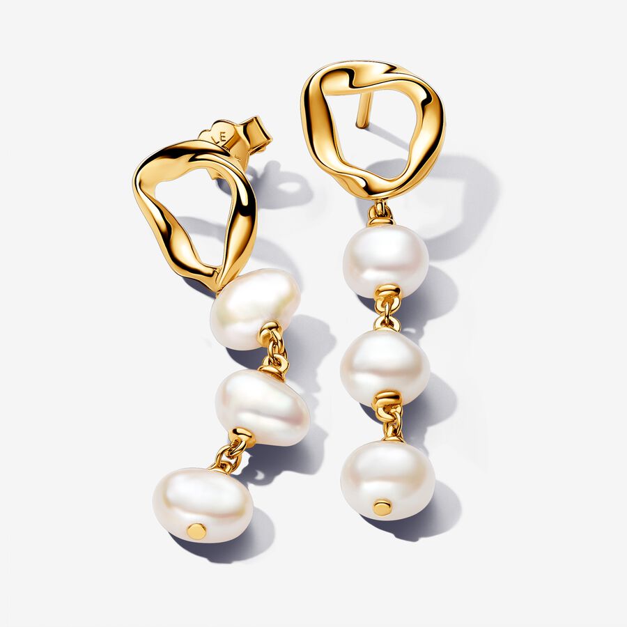 Pendants d’oreilles Cercle de forme organique et perles de culture d’eau douce traitées baroques image number 0