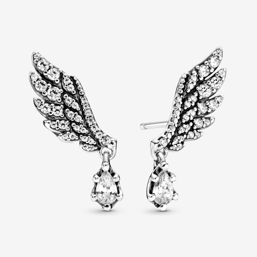Dangling Angel Wing Stud Earrings | Silver | Pandora Canada